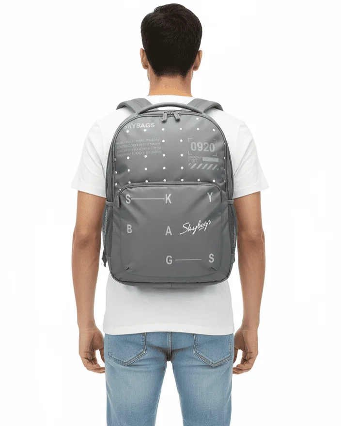 Skybags Grey Polka‑Dot Backpack 21"/35L | Clean Minimal Look | Front Utility Pocket | Side Mesh | Work & College Use