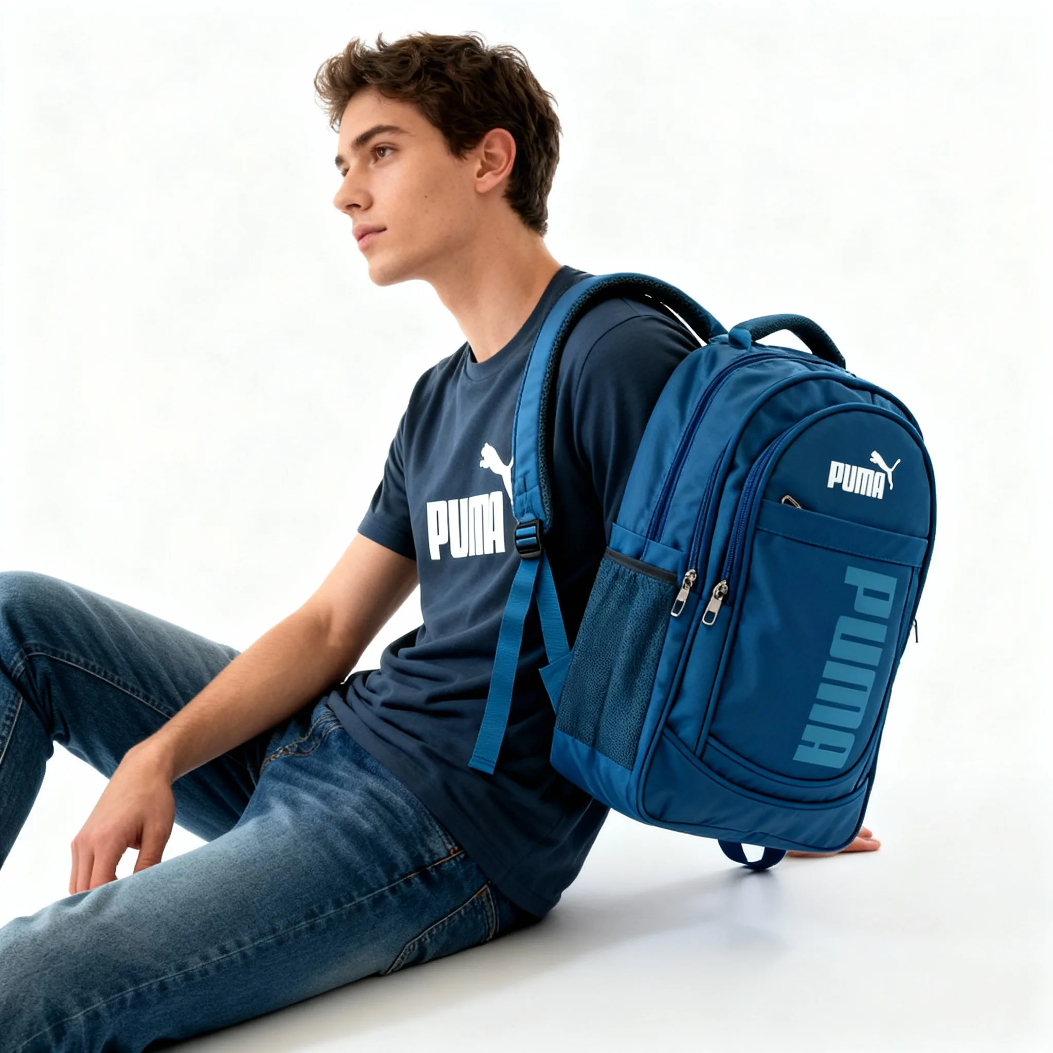 New PUMA 20"/37L | Laptop Bag | Double Compartment with Front Quick Access Pocket | Well- Padded Backpack | Side Water-Bottle Pocket | Unisex | Color Blue - Image 2