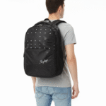 New Skybags Black Polka‑Dot Slim Backpack 20"/27L | Clean Minimal Look | Front Utility Pocket | Side Mesh | Work & College Use - Image 2
