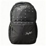 New Skybags Black Polka‑Dot Slim Backpack 20"/27L | Clean Minimal Look | Front Utility Pocket | Side Mesh | Work & College Use - Image 3
