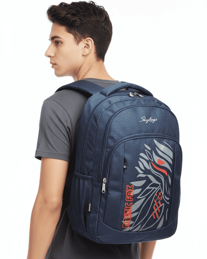 Skybags Blue Arctic‑Fox Backpack 20"/24L | Clean Minimal Look | Front Utility Pocket | Side Mesh | Work & College Use