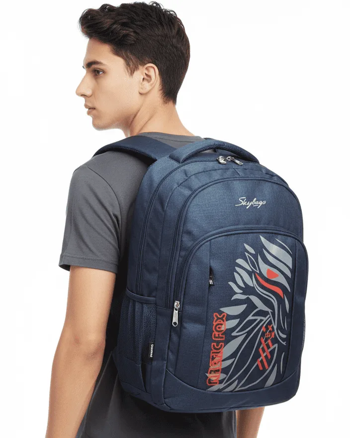Skybags Blue Arctic‑Fox Backpack 20"/24L | Clean Minimal Look | Front Utility Pocket | Side Mesh | Work & College Use