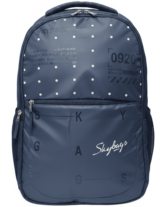 Skybags Blue Polka‑Dot Backpack 21"/35L | Clean Minimal Look | Front Utility Pocket | Side Mesh | Work & College Use