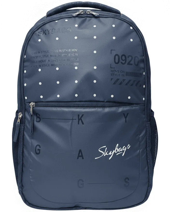 Skybags Blue Polka‑Dot Backpack 21"/35L | Clean Minimal Look | Front Utility Pocket | Side Mesh | Work & College Use