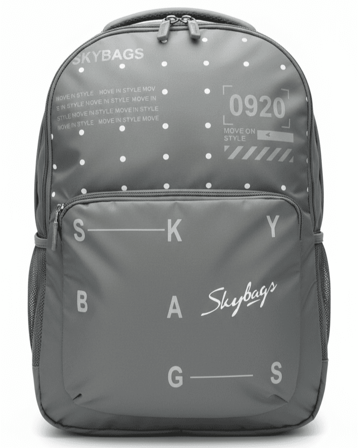 Skybags Grey Polka‑Dot Backpack 21"/35L | Clean Minimal Look | Front Utility Pocket | Side Mesh | Work & College Use