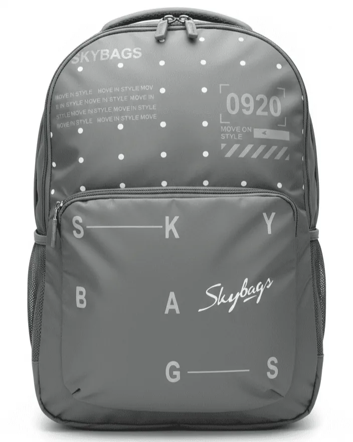 Skybags Grey Polka‑Dot Backpack 21"/35L | Clean Minimal Look | Front Utility Pocket | Side Mesh | Work & College Use