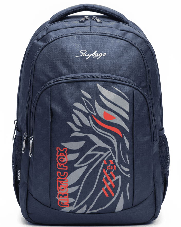 Skybags Blue Arctic‑Fox Backpack 20"/24L | Clean Minimal Look | Front Utility Pocket | Side Mesh | Work & College Use